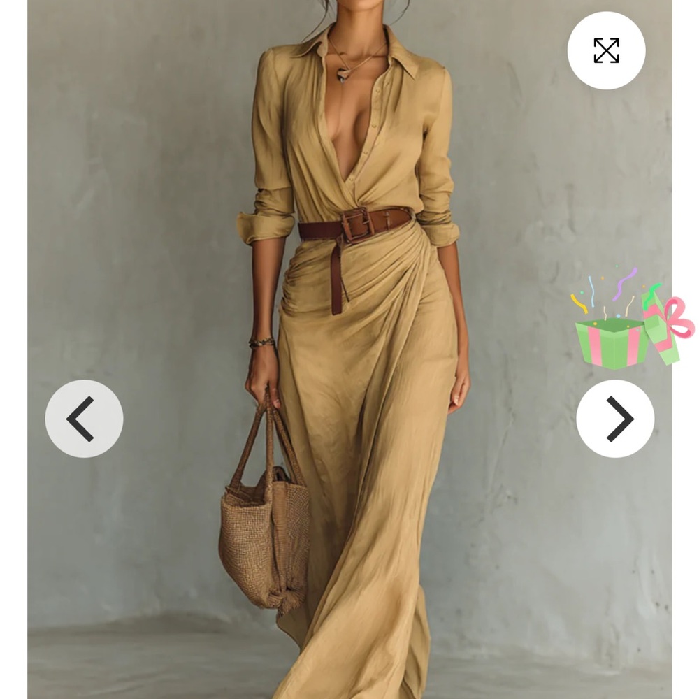 NWT Modesees Lapel Mustard Long Sleeve  Shirt Dress - Women's